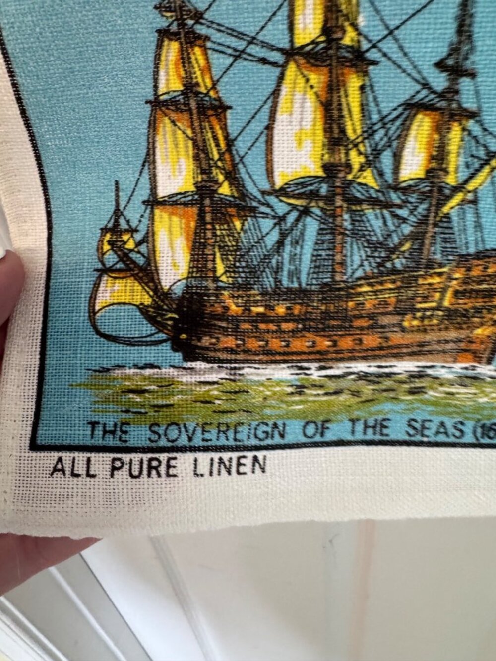 Story Of Ships Vintage Linen Tea Towel Ulster Ireland 30x19 Blue Nautical Theme - Picture 5 of 14